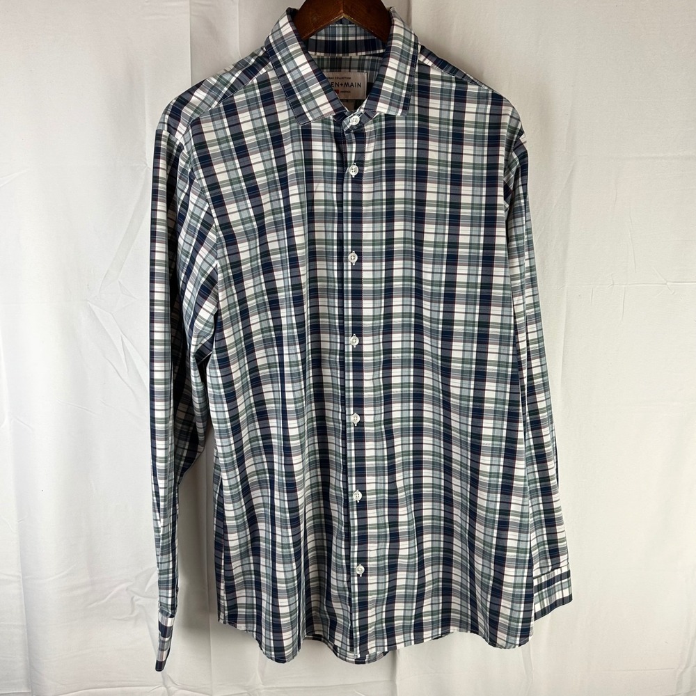 Mizzen+Main Leeward Collection Plaid Dress Shirt X Large Trim Fit Made USA